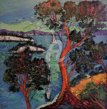 Peinture intitulée "Calanque bleue Aux…" par Milorv, Œuvre d'art originale, Huile