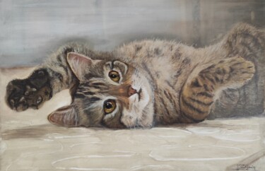 Peinture intitulée "Un chat cool" par Pascal Bourgouin, Œuvre d'art originale, Huile Monté sur Châssis en bois
