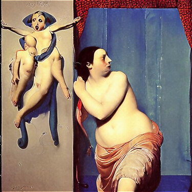 数字艺术 标题为“IN THE STYLE OF ING…” 由Josep Domènech, 原创艺术品, AI生成的图像 安装在纸板上