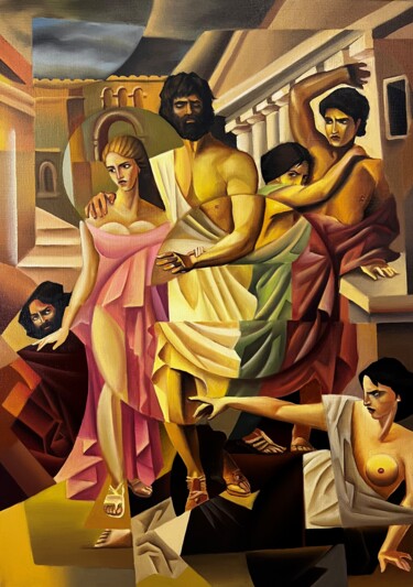 Antigone and Oedipus leave Thebes Картина под названием "Antigone and Oedipu…" - Apollonas Soben, Подлинное произведение искусства, Масло Установлен на Деревя…