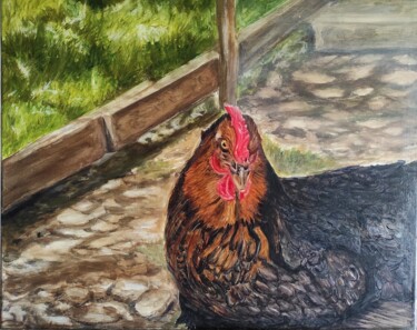 绘画 标题为“ma poule Maggy” 由Pascal Bourgouin, 原创艺术品, 油 安装在木质担架架上