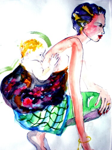 제목이 "Mother with Child"인 미술작품 Claire로, 원작, 수채화