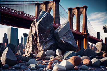 Brooklyn Bridge... rocks Digital Arts titled "Brooklyn Bridge...…" by Emaga Travels By Emaga Art, Original Artwork, AI generated image