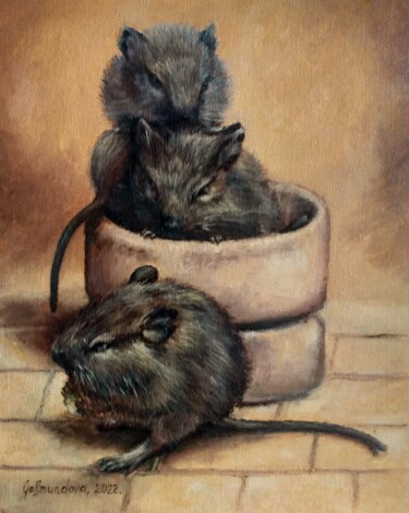 Painting titled "Degu oil painting" by Nadezhda Gellmundova, Original Artwork, Oil Mounted on Other rigid panel
