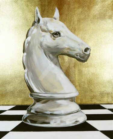 绘画 标题为“WHITE HORSE” 由Nikolay Kharitonov, 原创艺术品, 丙烯 安装在木质担架架上