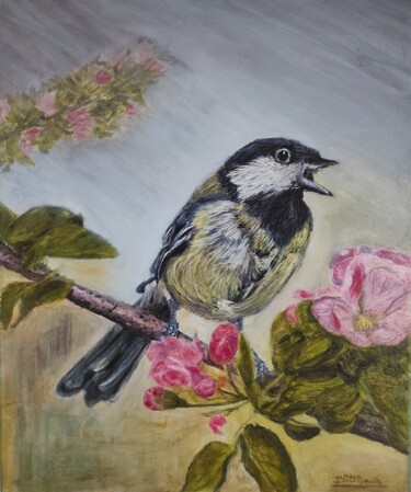Peinture intitulée "Mésange charbonnière" par Pascal Bourgouin, Œuvre d'art originale, Huile