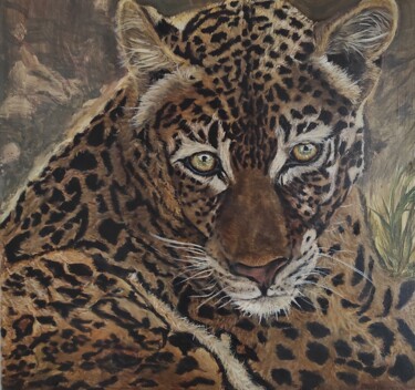 Painting titled "Léopard" by Pascal Bourgouin, Original Artwork, Oil