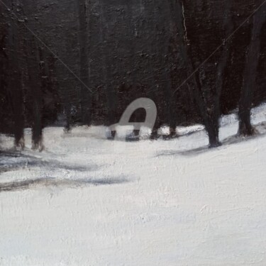 Painting titled "Neige" by Pjc, Original Artwork, Oil Mounted on Wood Stretcher frame