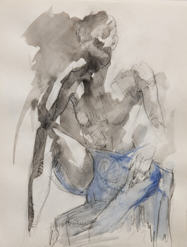 Man with a blue towel Desenho intitulada "Man with a blue tow…" por Mihail Ivanov, Obras de arte originais, Tinta