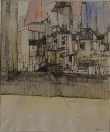 Painting titled "Cidade Sem Muros Ne…" by Onofre Manata, Original Artwork, Ink