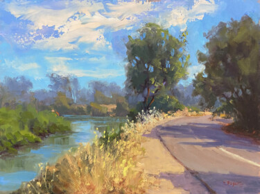 Painting titled "American River Park…" by Tatyana Fogarty, Original Artwork, Oil Mounted on Other rigid panel