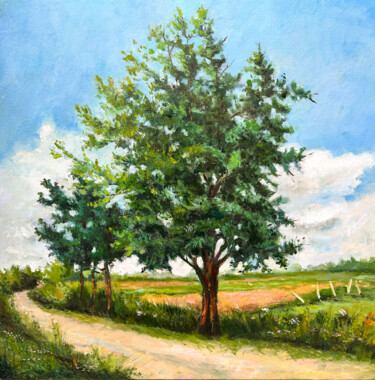 Landscape Painting Tree Original Art Summer Landscape Painti Painting titled "Landscape Painting…" by Tamar Chkhaidze, Original Artwork, Oil