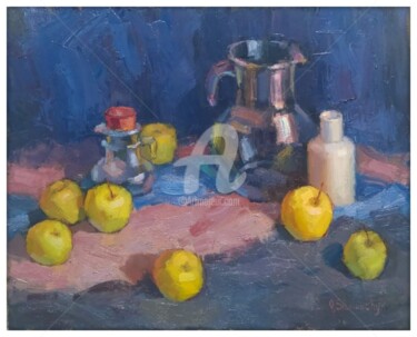 Still life with apples 绘画 标题为“Still life with app…” 由Olga Silivanchyk, 原创艺术品, 油 安装在木质担架架上