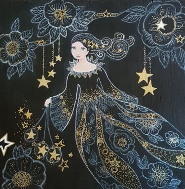 绘画 标题为“La semeuse d'étoiles” 由Gisele Hamon, 原创艺术品, 丙烯 安装在木板上