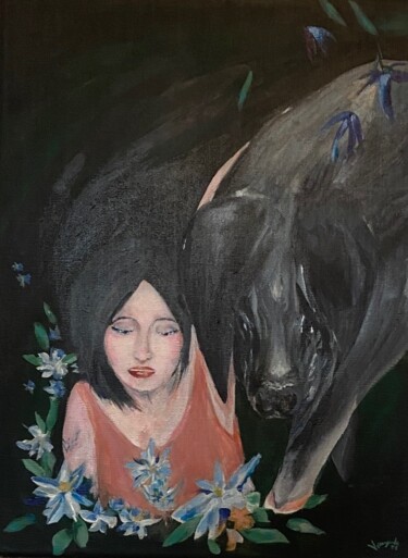 Peinture intitulée "Portrait au cochon…" par Vérogoude, Œuvre d'art originale, Acrylique Monté sur Châssis en bois