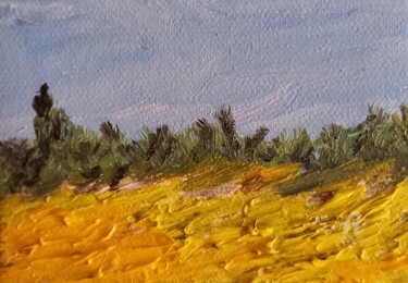 Painting titled "Les blés d' or" by Roberto Urbano, Original Artwork, Oil Mounted on Wood Stretcher frame