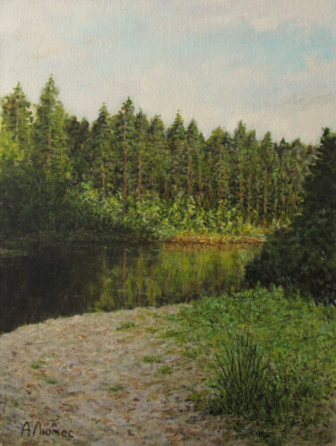 Pintura titulada ""Речка и лес"" por Andrei Abramov (Andrei Liumes), Obra de arte original, Oleo
