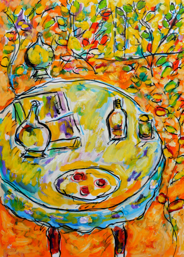 Nappe brodée Peinture intitulée "Nappe brodée" par Jean Mirre, Œuvre d'art originale, Huile
