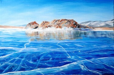 Painting titled "Le lac gelé" by Tetiana Zheida, Original Artwork, Acrylic