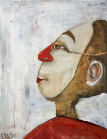 绘画 标题为“Portrait with mask” 由Sandra Ludwig, 原创艺术品, 水彩 安装在铝上