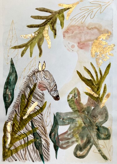 Photography titled "Angel and zebra" by Ekaterina Bokova, Original Artwork, Watercolor