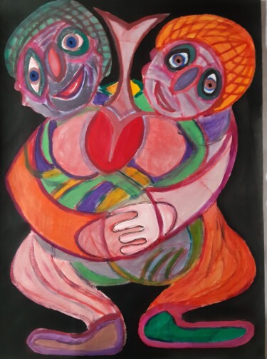 Un Coeur pour Deux Peinture intitulée "Un Coeur pour Deux" par Jacques Desvaux (JD), Œuvre d'art originale, Acrylique