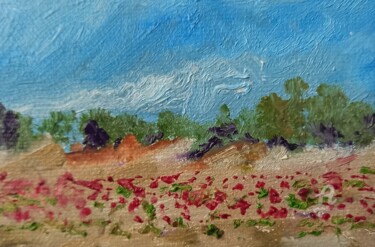 Painting titled "Coquelicots en prov…" by Roberto Urbano, Original Artwork, Oil Mounted on Wood Stretcher frame