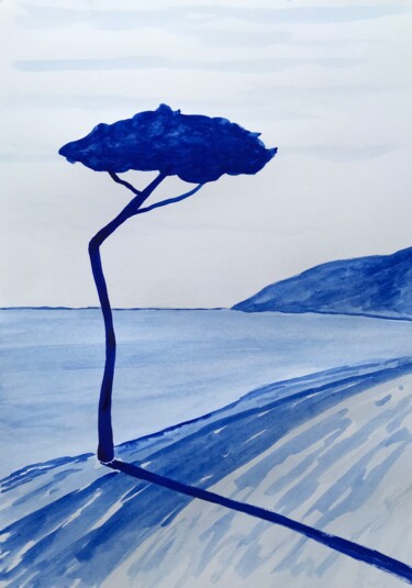 Painting titled "Le sentier côtier b…" by Frédéric Cadiou, Original Artwork, Ink