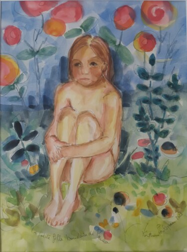 Peinture intitulée "La petite fille bou…" par Katherine Jacop-Pouliquen, Œuvre d'art originale, Aquarelle