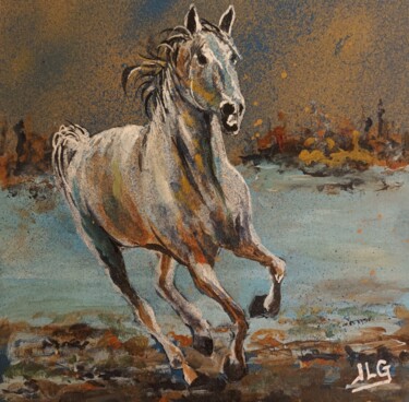 Peinture intitulée "Cheval de camargue 5" par Jean-Luc Garcia, Œuvre d'art originale, Acrylique