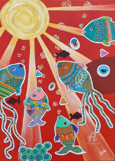 Schilderij getiteld "Respire" door Virginie Vals, Origineel Kunstwerk, Acryl Gemonteerd op Frame voor houten brancard