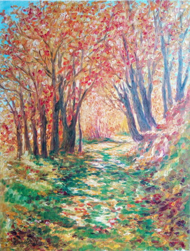 Malerei mit dem Titel "Automne en Forêt" von Cardoso Manu, Original-Kunstwerk, Öl Auf Keilrahmen aus Holz montiert