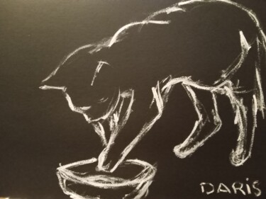 Peinture intitulée "Eau et chat en blan…" par Daris, Œuvre d'art originale, Acrylique