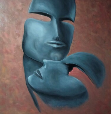 Painting titled "Masques" by Nathalie Venant, Original Artwork, Oil Mounted on Wood Stretcher frame