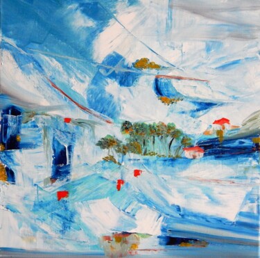 Malerei mit dem Titel "La forêt bleue" von Lydie Massou, Original-Kunstwerk, Öl Auf Keilrahmen aus Holz montiert