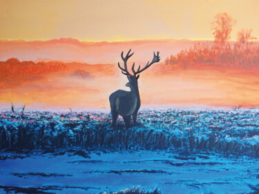 Peinture intitulée "Le cerf à l'aube" par Pascal Carro (ORAK), Œuvre d'art originale, Acrylique