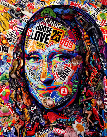 Collages intitulée "Money_Lisa" par Sasha Bom, Œuvre d'art originale, Collages Monté sur Châssis en bois