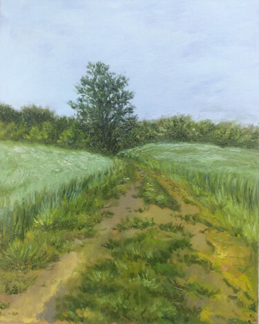 Field road oil painting,Countryside landscape painting, Painting titled "Field road oil pain…" by Alona Santhorieieva, Original Artwork, Oil