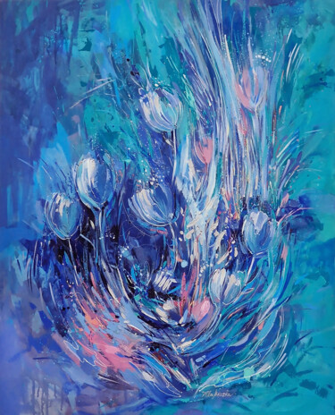 Картина под названием "Lake bouquet" - Alla Broska, Подлинное произведение искусства, Акрил Установлен на Деревянная рама дл…