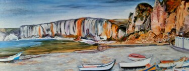 Peinture intitulée "YPORT (les falaises)" par Maryse Houppilliart, Œuvre d'art originale, Huile Monté sur Châssis en bois