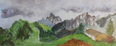 Pintura titulada "Alpage (sur le moti…" por Genevieve Fraysse, Obra de arte original, Acuarela