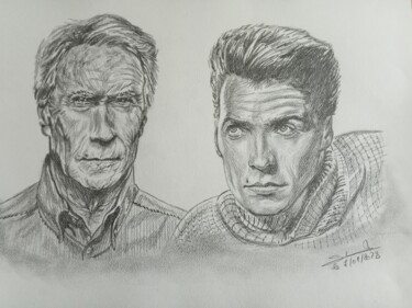 Portrait de l'acteur Clint Eastwood réalisé aux crayons 图画 标题为“Portrait de l'acteu…” 由Gilles Staub (LeCrayonAgile), 原创艺术品, 铅笔