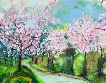 Painting titled "Wiosenny spacer" by Ewa Mościszko, Original Artwork, Acrylic