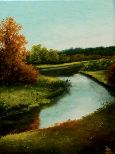 Colourful autumn Painting titled "Colourful autumn" by Oleg Baulin, Original Artwork, Oil Mounted on Wood Stretcher frame