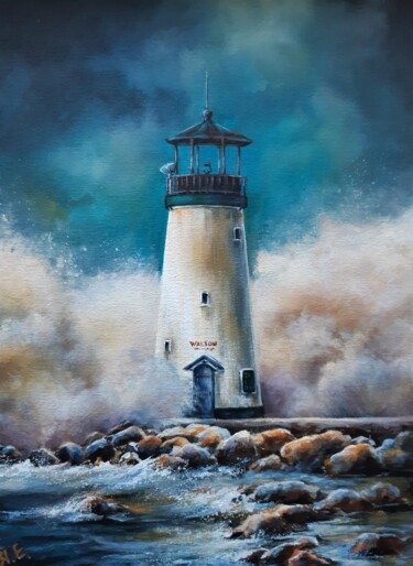 "LIGHTHOUSE SANTA CRUZ WALTON", marine painting, acrylic Painting titled ""LIGHTHOUSE SANTA C…" by Yana Yeremenko, Original Artwork, Acrylic