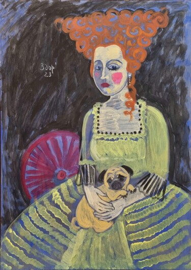 Painting titled "The lady with the d…" by Liuba Zdor, Original Artwork, Acrylic