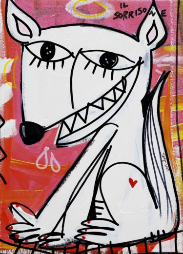 Il Sorrisone Schilderij getiteld "Il Sorrisone" door Alessandro Siviglia, Origineel Kunstwerk, Acryl Gemonteerd op Frame voor houten bran…