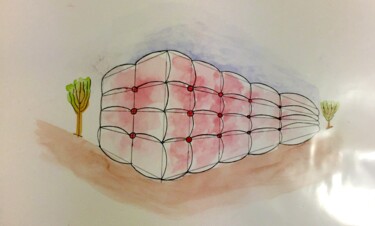 Drawing titled "The Cushion Building" by Nicolas Chammat, Original Artwork, Watercolor