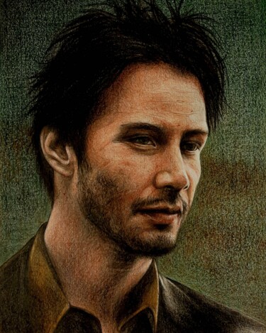 图画 标题为“Keanu Reeves” 由Laurence Keriguy, 原创艺术品, 铅笔
