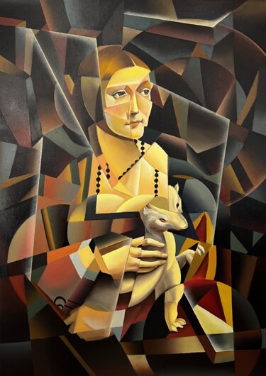 Painting titled "Lady with an Ermine…" by Apollonas Soben, Original Artwork, Oil